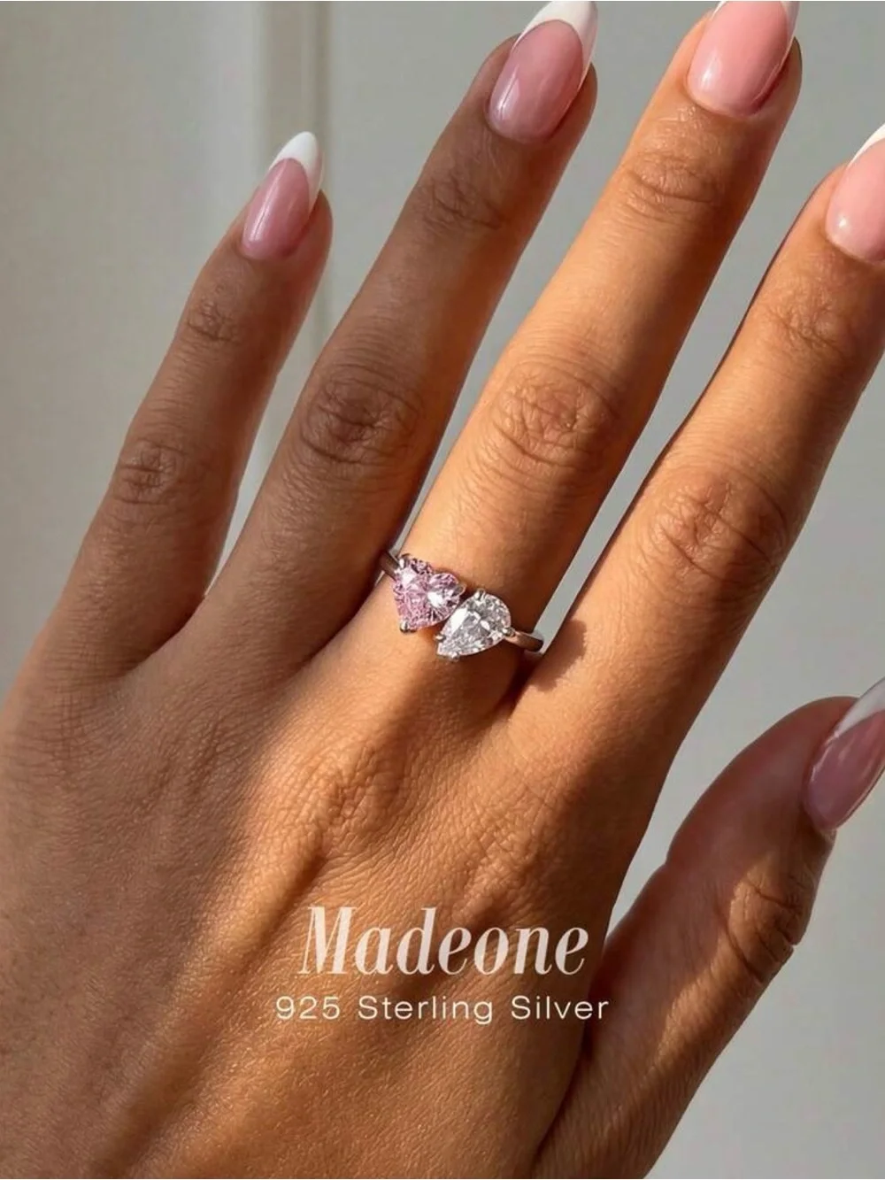 Sterling Silver Heart Duo Ring in Pink & White